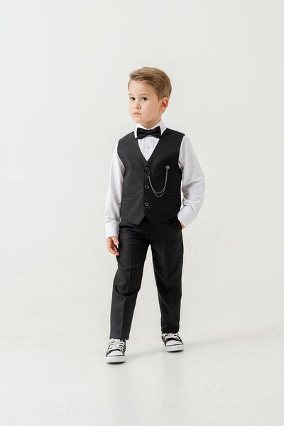 Pina Kids Boys Slim Fit Suit with Vest – 4 Pieces (Vest, Pants, Shirt, Bowtie) Te.7026
