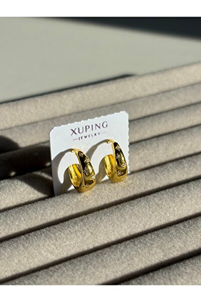 ETERNAL SUNSHINE Xuping أقراط فولاذية وحيدة ذهبية اللون حجر مفصلة أقراط دائري...