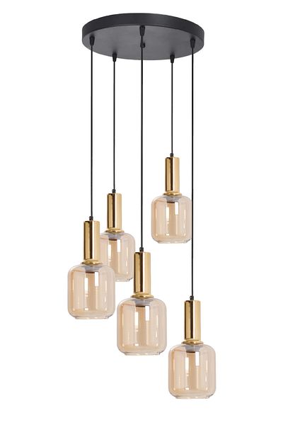 Modavize Tanem Modern Design Living Room Kitchen Cafe Gold Color Honey Glass Pendant Lamp 5-Piece Chandelier