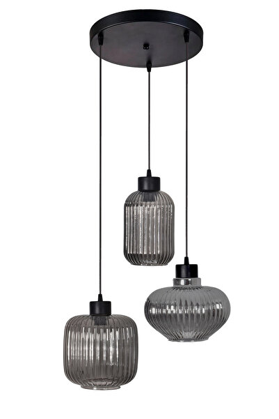 Modavize Maksim Modern Tasarım Cafe - Mutfak - Salon - Oturma Odası Siyah Renk Camlı 3 Lü Avize