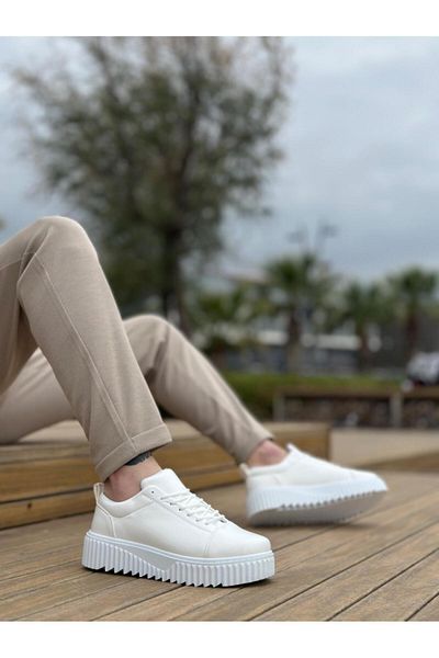 Byshoes BA8104 BOA High Sole Patent Leather White Lace-Up Men's Shoes