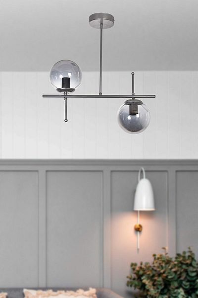 Modavize Feris Gray Smoked Glass 2-Piece Chandelier - Modern Living Room Kitchen Bedroom
