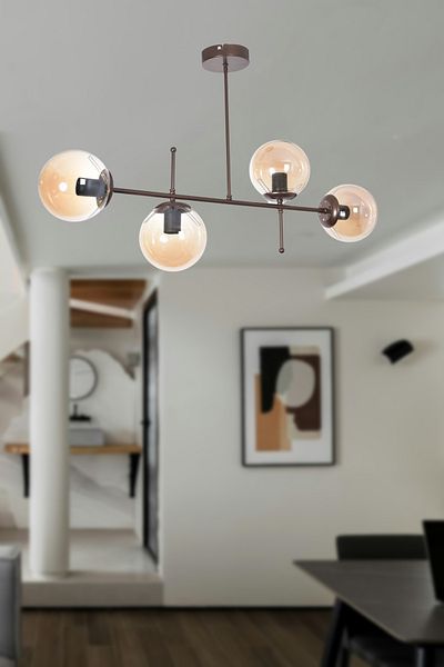 Modavize Feris Modern Design - Brown Colored 4-Piece Chandelier Set, Honey Glass Bedroom