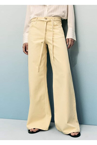 MANGO Woman Pantaloni de blugi cu talie joasă și curea, cu picioare largi