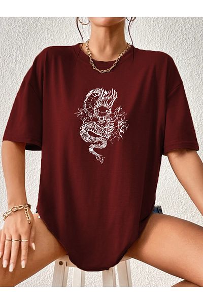 Pasage Oversize Dragon Printed Black Tshirt