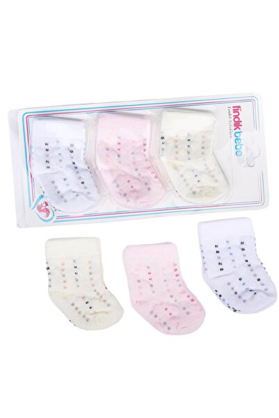 bebegen Pembe Beyaz Ekru Puanlı Desenli 3'Lü Çorap 0-6 Ay