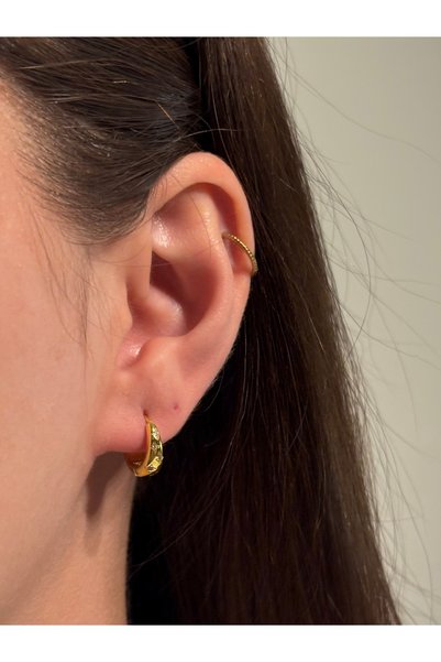 ETERNAL SUNSHINE Xuping Steel Earrings Sole Gold Gold Color Stone Detailed Steel Hoop Earrings |   Stylish and Modern Women's Earrings Es