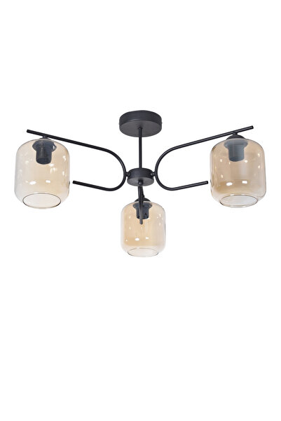 Modavize Aloha Modern Tasarım Salon Yatak Odası Mutfak Siyah Renk Bal Camlı 3 lü Avize