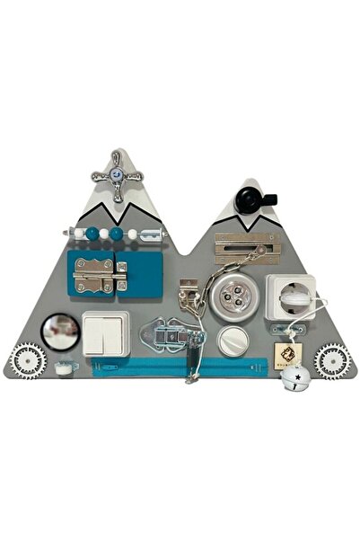 OEM Placa senzoriala busy board pentru copii, model Munte, 52x37 cm, culoare gri/albastru