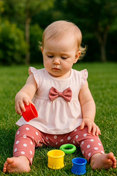 Nimini Kids Summer Bow and Ruffle Detailed Polka Dot Baby Girl T-Shirt Capri ...