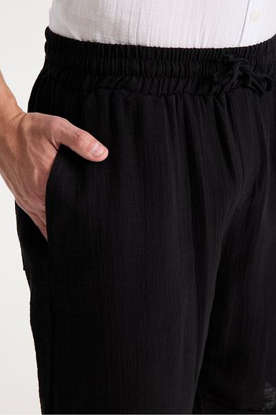 Valiberta Men's Black Muslin Shorts - Light and Comfortable, Double Leg