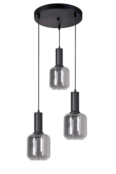 Modavize Tanem Modern Design Living Room Kitchen Cafe Black Color Smoked Glass Pendant Lamp 3-Piece Chandelier