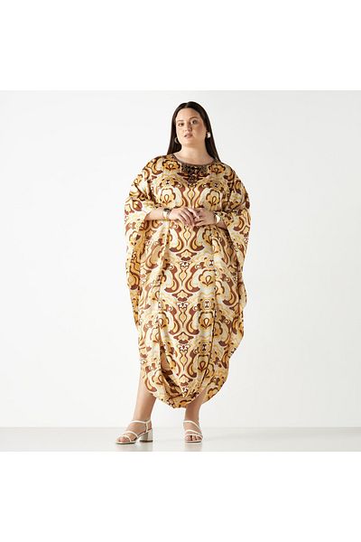 FAV Plus Size All-Over Print Kaftan Dress with Round Neck