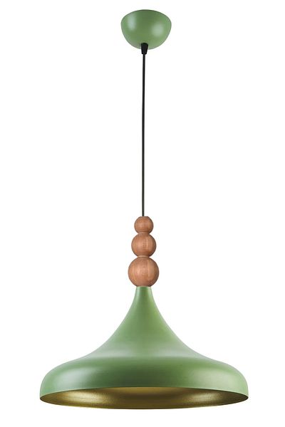 Modavize Nil Modern Design Wooden Detailed Metal Cafe - Kitchen Green Color Single Chandelier (35 cm)