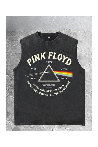 Touz Moda Pink Floyd Tank Top Crew Neck Washed Vintage Unisex Oversize T-Shirt