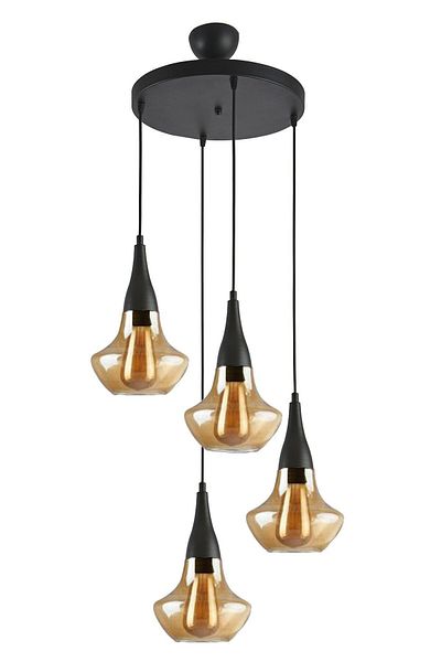 Modavize Fora Modern Design 4-Piece Chandelier - Black Color Pendant Lamp with Honey Glass Living Room and Kitchen Bedroom