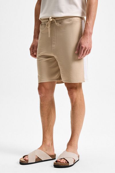 GRIMELANGE Kepa Men's Elastic Waist Relaxed Fit Beige Shorts with Pockets