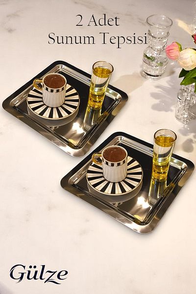 Maglor 2 Pieces Stainless Steel Square / Sude Model Luxury Presentation Tray