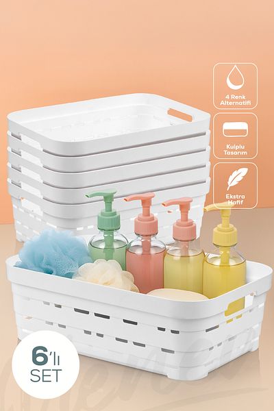 Vienev 6-Piece 8.2 Liter Perforated Storage Box White