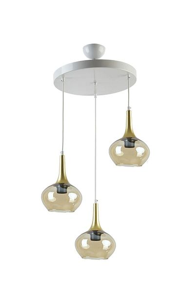 Modavize Nero Modern Design - White Colored 3-Piece Chandelier Set, Honey Glass Kitchen and Cafe