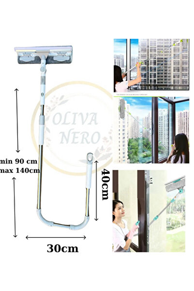 Oliva Nero Teleskopik U Camsil Cam Temizleme Aleti Aparatı yedek bezli