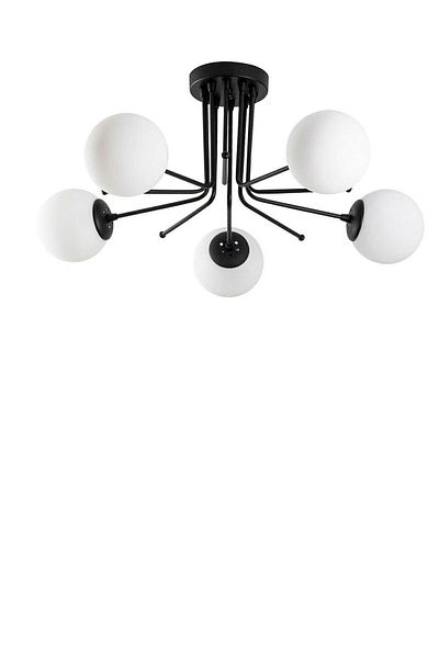 Modavize Daisy 5-Piece Black Chandelier - Globe Glass, Modern Design, Rustic-Living Room-Kitchen-Bedroom