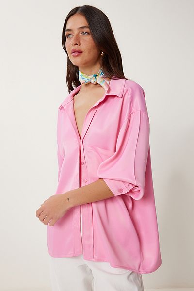 Lovelyİstanbul Cămașă oversize din țesătură din satin ROZ LNS0026