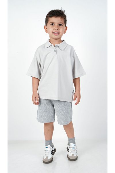 c.c.l. coccolin kids baby clup Boy's Oversize Combed Cotton Polo Collar Linen Shorts Set of 2 Double Bottom Top