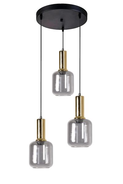Modavize Tanem Modern Design Living Room Kitchen Cafe Gold Color Smoked Glass Pendant Lamp 3-Piece Chandelier