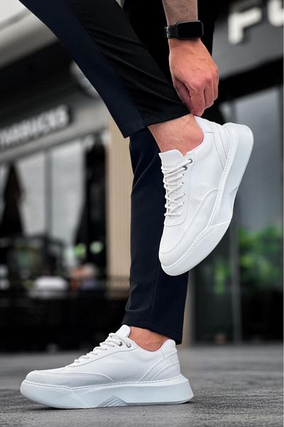 Byshoes Ba0354 Daily Lace-Up Men's High Sole White Sports Shoes