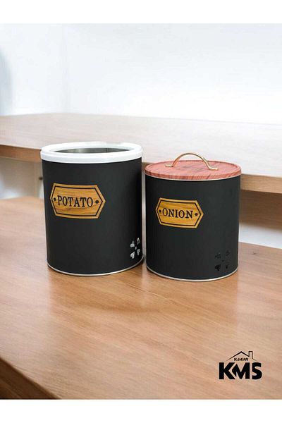 KMS Kumsar Set of 2 Metal Potato Onion Holder Storage Container Patterned