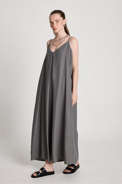 minaaise Γυναικείο Anthracite 100% Modal Strap Loose Cut Μακρύ Φόρεμα 29201