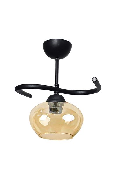 Modavize Fuji Living Room Black Single Chandelier - Kitchen Bedroom Hall - Honey Glass