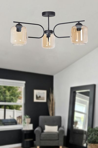 Modavize Aloha Modern Design Living Room Bedroom Kitchen Black Color Honey Glass 3-Piece Chandelier