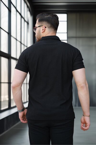 Valiberta Ανδρικό μπλουζάκι με λαιμόκοψη με μισό φερμουάρ Lycra - Μαύρο