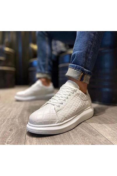 Byshoes Knack High Sole Casual Shoes 044 QUILTED White