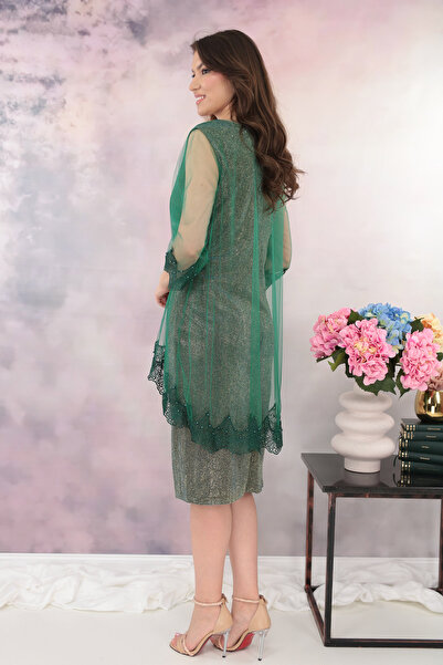 cupper Φόρεμα από λούρεξ με τούλινη κάπα και πράσινο κέντημα