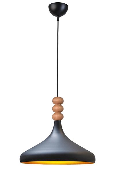 Modavize Nil Modern Design Wooden Detailed Metal Cafe - Kitchen Black Color Single Chandelier (35 cm)