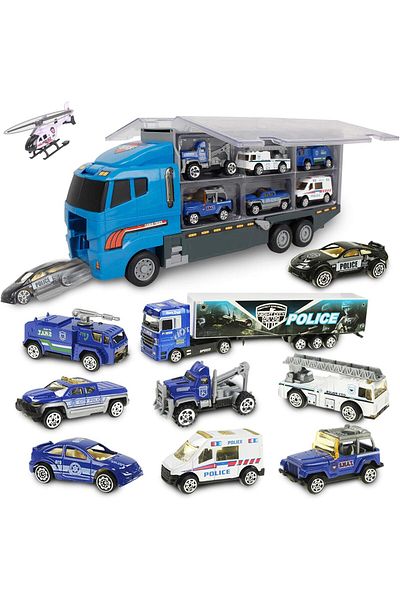 Pitikot Set camion trailer de jucarie pentru transport Pitikot®, seria politie