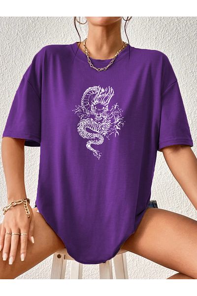 Pasage Oversize Dragon Printed Black Tshirt
