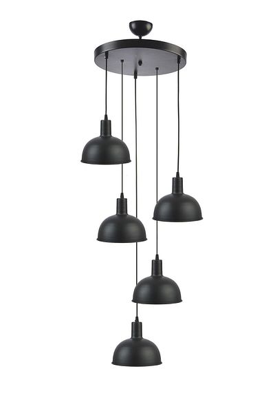 Modavize Marley Modern Black Metal Pendant Lamp - 5-Piece Chandelier Cafe Kitchen Living Room