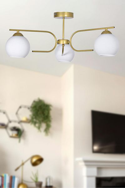 Modavize Aloha Modern Design Living Room Bedroom Kitchen Antique Color White Glass 3-Piece Chandelier
