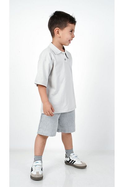 c.c.l. coccolin kids baby clup Boy's Oversize Combed Cotton Polo Collar Linen Shorts Set of 2 Double Bottom Top