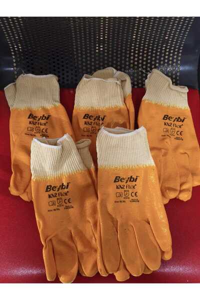 Beybi 5 Pairs Kn2 Flex + No: 10 Full Nitrile Coating Durable Work Gloves