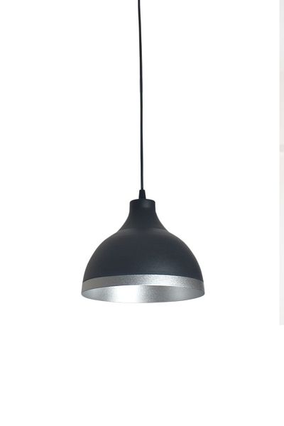Modavize Ada Modern Kitchen Cafe - Single Pendant Lamp Chandelier with Black Metal Silver Stripe (Diameter 20cm)