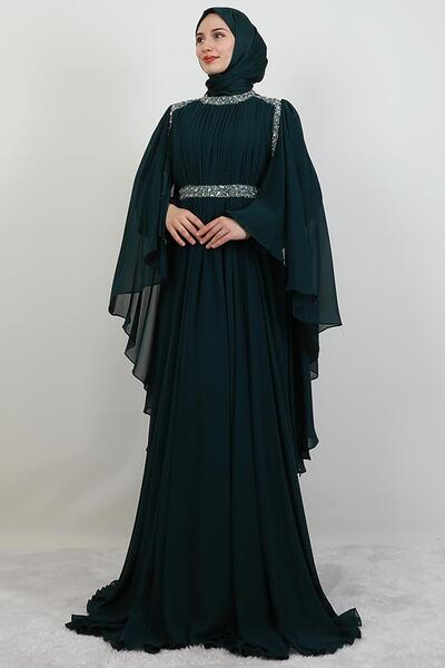 GİYZAMİLA Tutku Şifon Abiye Zümrüt