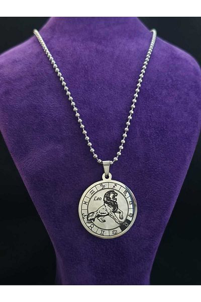 sarıyer silver Leo Zodiac Sign Model 12 Horoscope Visual Circle Design Astrology Horoscopes Themed Steel Necklace