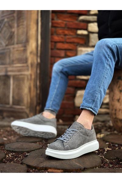 Byshoes BA0547 BOA Thick High Sole Gray Suede Lace-Up Sports Men's Shoes