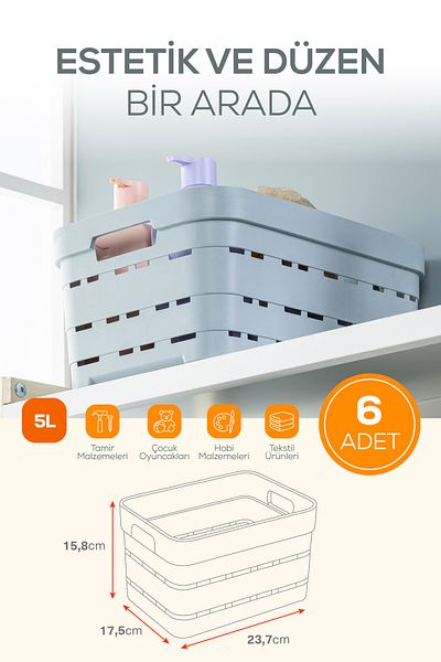 Vienev 6-Piece 5 Liter Perforated Storage Box White