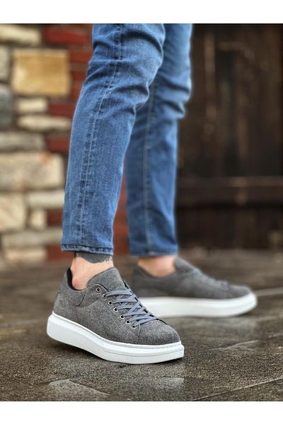 Byshoes BA0547 BOA Thick High Sole Gray Suede Lace-Up Sports Men's Shoes